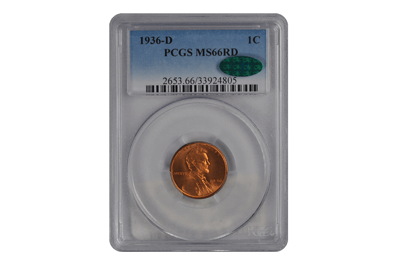 1936-D Lincoln Wheat PCGS (CAC) MS 66 RD