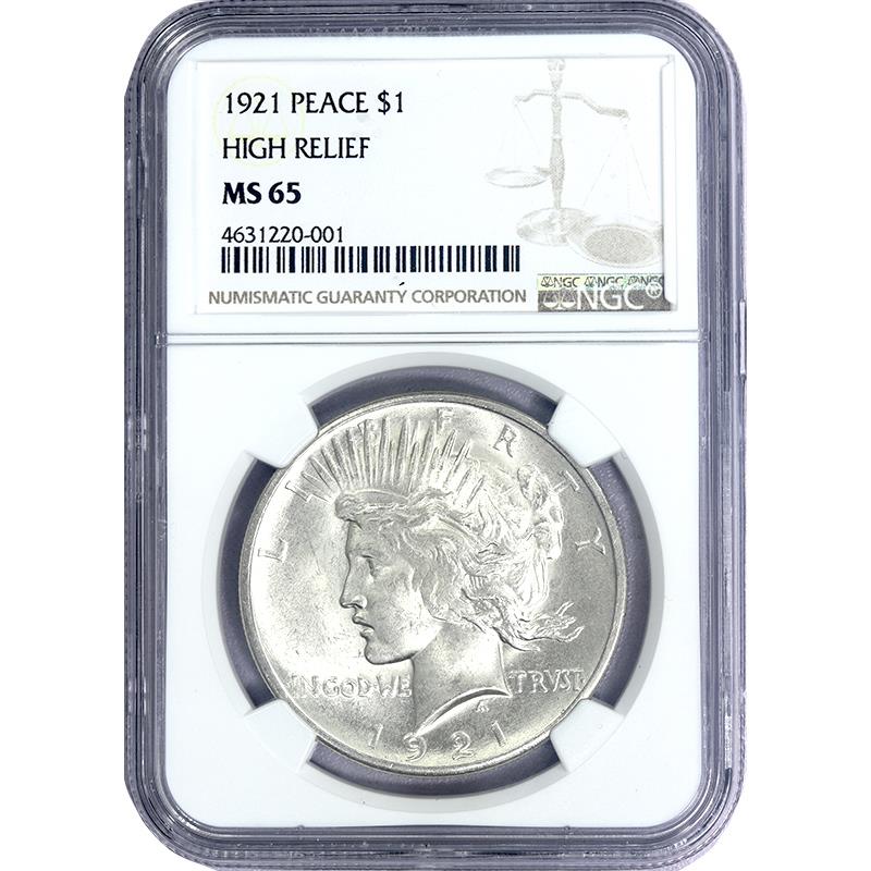 1921 $1 High Relief, Peace NGC MS 65 