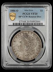 1886-O $1 Mint Error 50 Degree CCW Rotated Dies PCGS VF-20