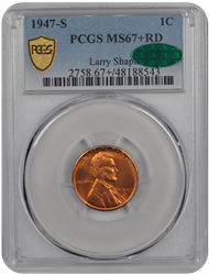 1947-S Lincoln PCGS (CAC) RD 67+ 