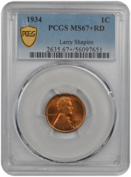 1934 Lincoln PCGS RD 67+