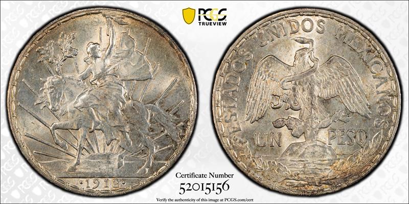 1912 Mexico Peso KM-453 PCGS MS 62