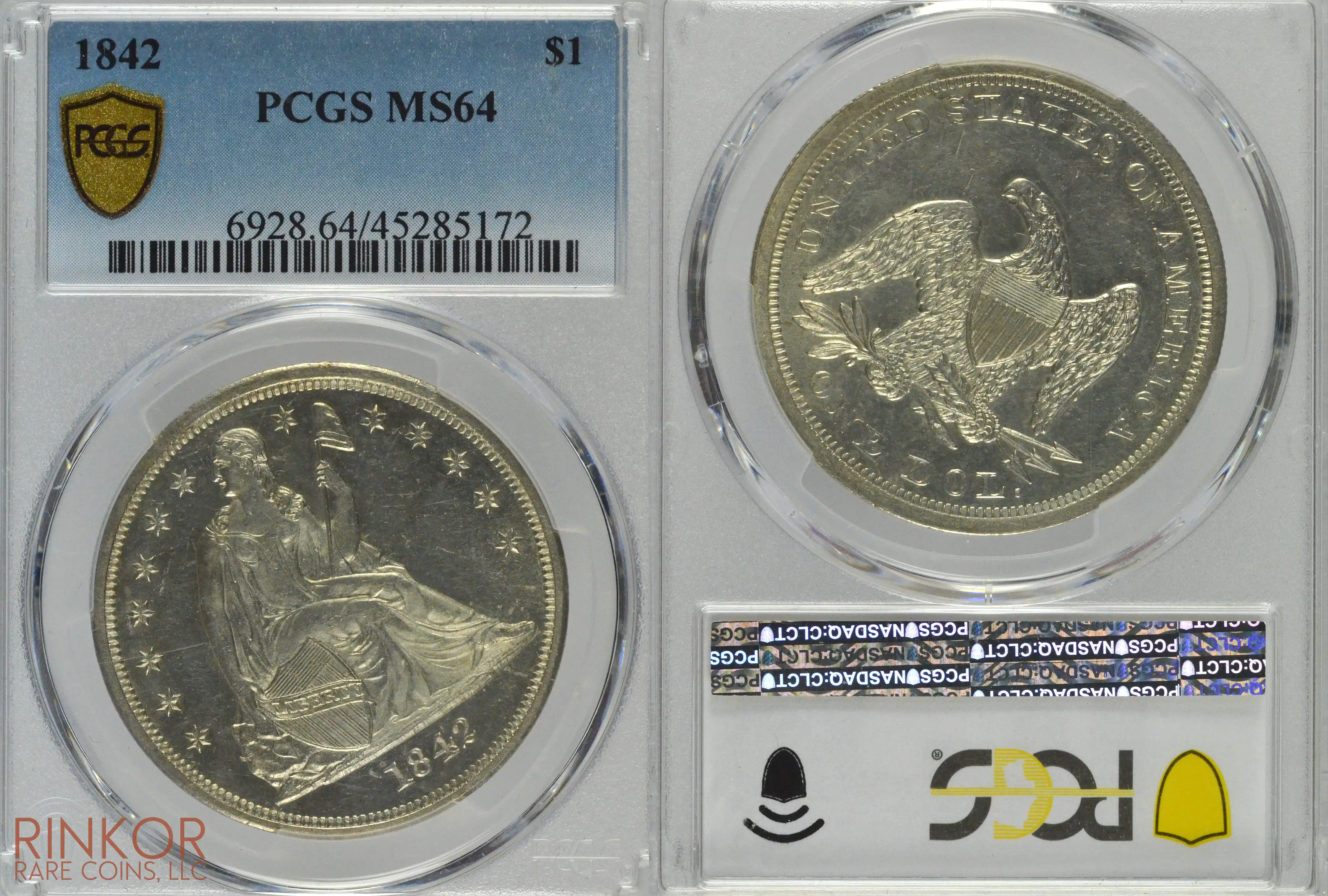 1842 $1 PCGS MS 64