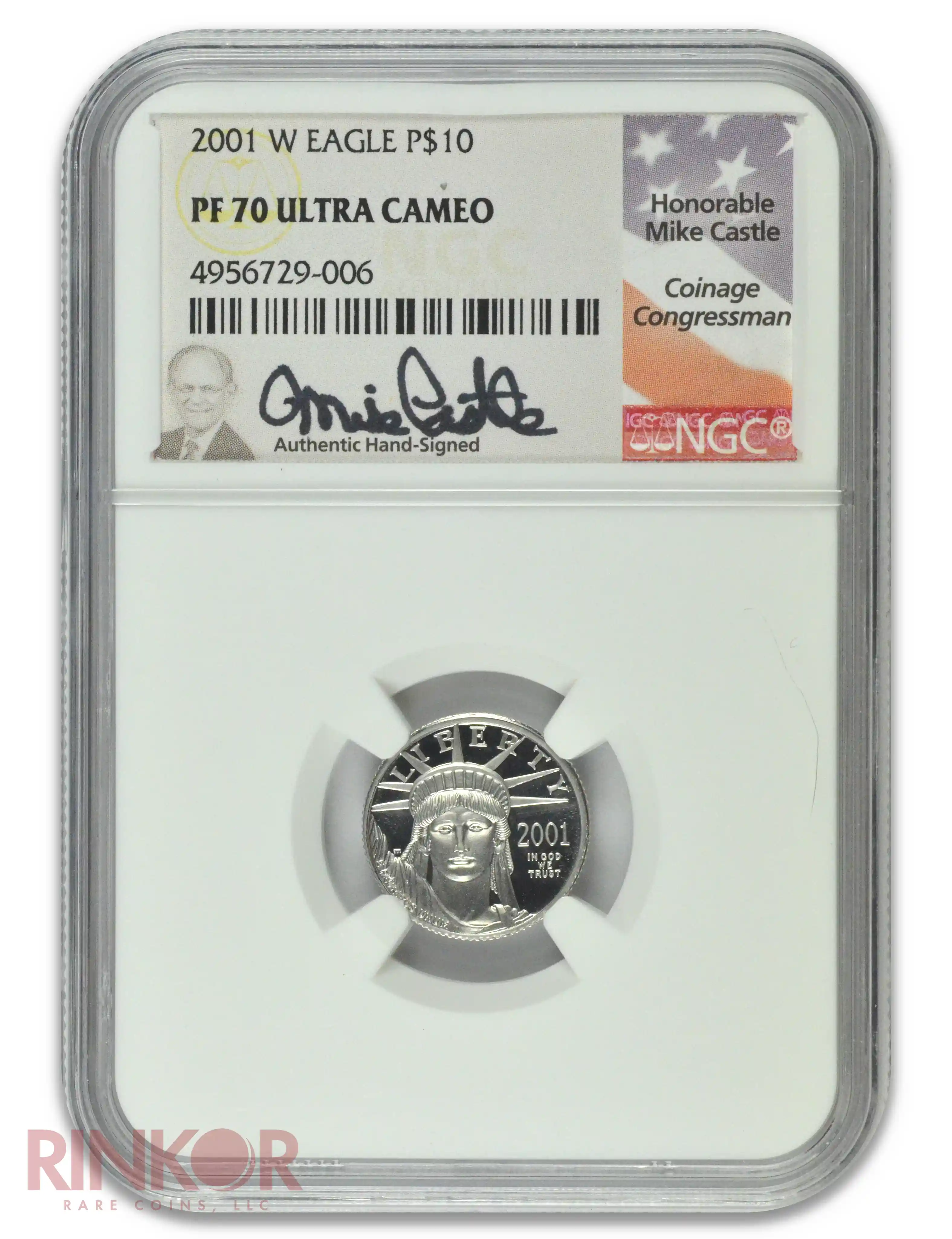 2001-W Platinum Eagle Mike Castle Signature P$10 NGC PF 70