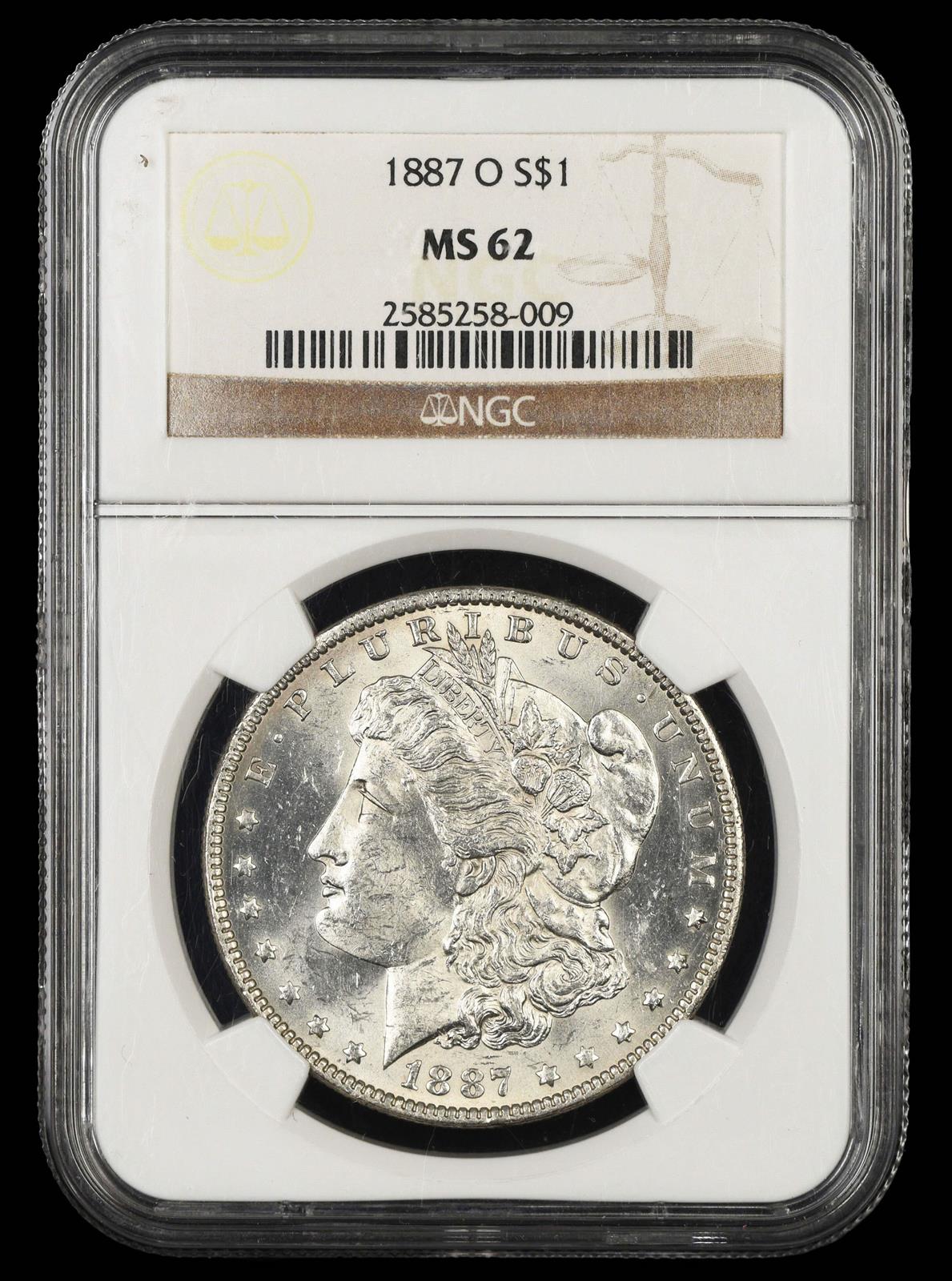 1887 O $1 NGC MS 62