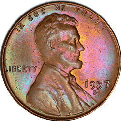 1957-D 1C Lincoln Cent - Type 1 Wheat Reverse PCGS BN #3439-1 MS65