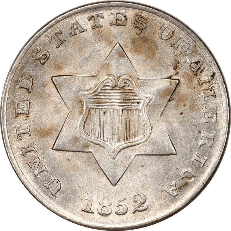 1852 Three Cent Silver, Type-1 3CS Uncirculated - Nice Original Coin 
