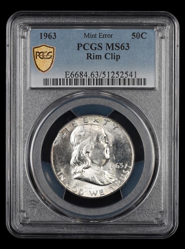 1963 Franklin Half Dollar Mint Error Rim Clip PCGS MS 63