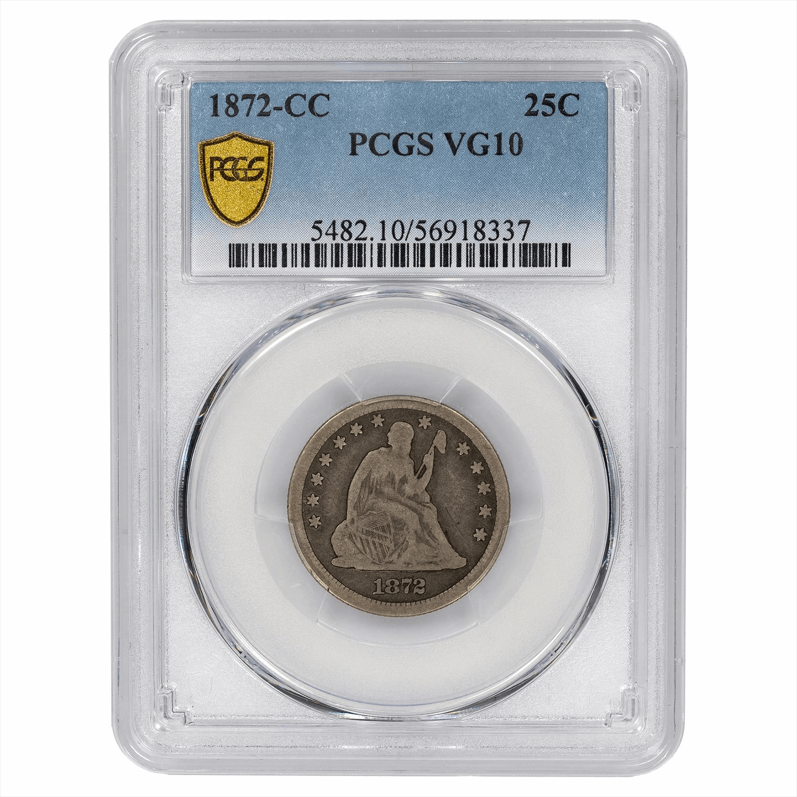 1872-CC Seated Liberty Quarter 25C PCGS VG 10 