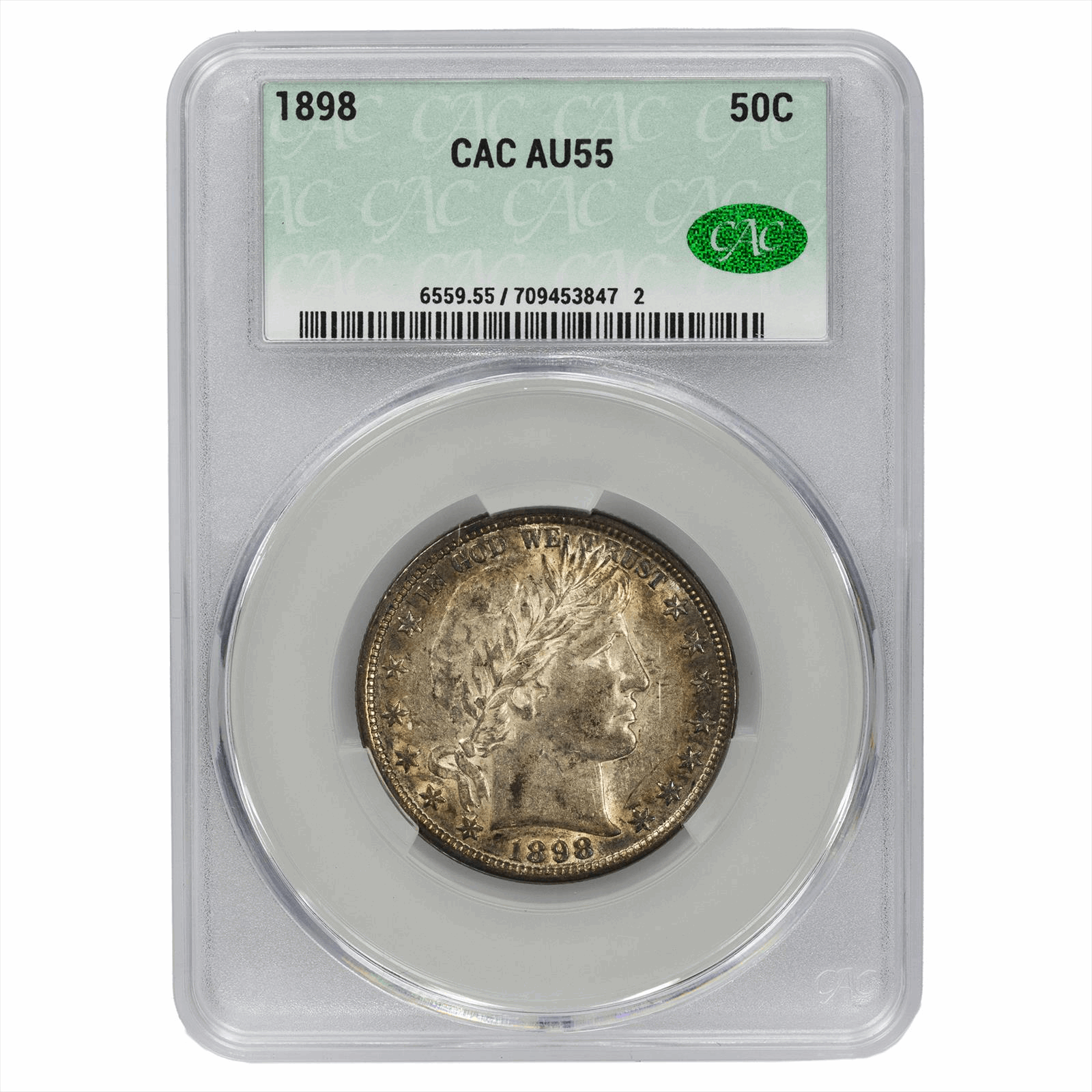 1898 Barber Half Dollar CACG AU 55 CAC