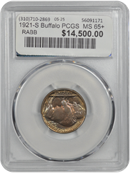 1921-S Buffalo PCGS  MS 65+