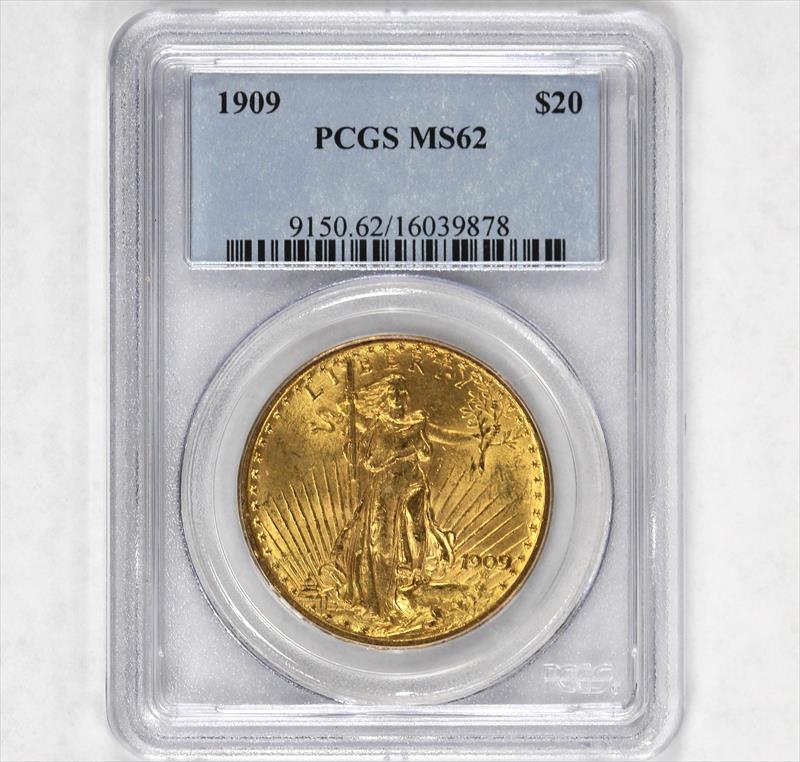1909 $20 St. Gaudens Gold Double Eagle PCGS MS62  - Great Coin!