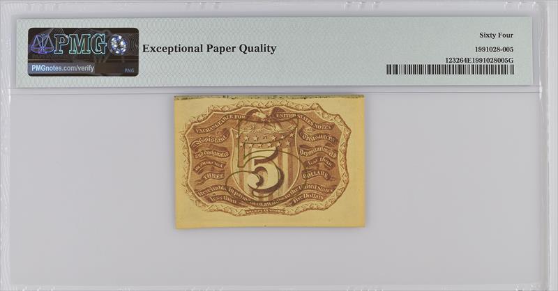 Fr. 1232 5 Cents Second Issue Fractional without Surcharges on Back PMG 64 EPQ 