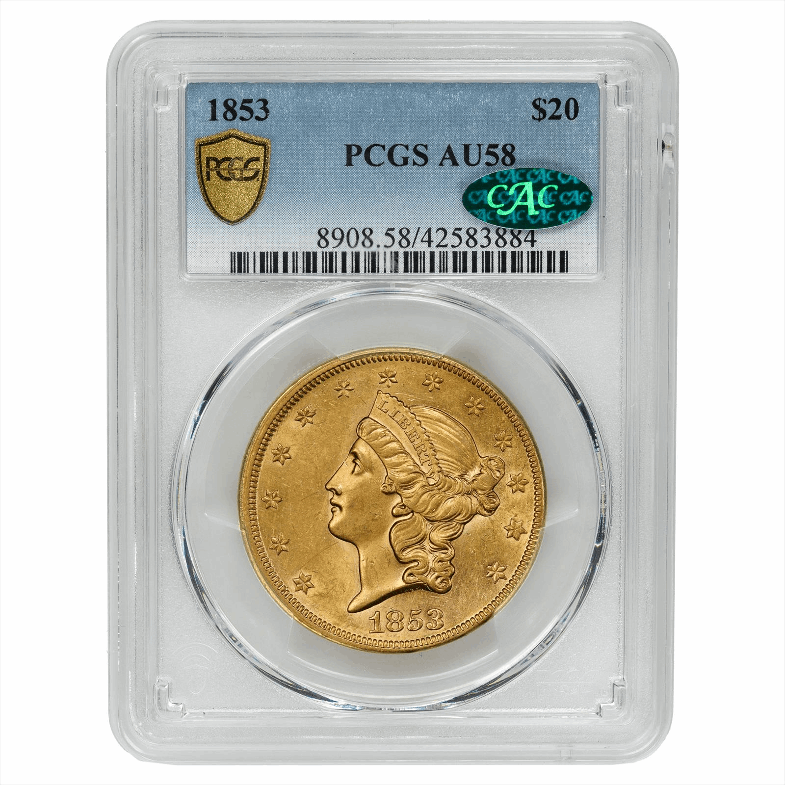 1853 Liberty Head Gold Double Eagle $20 PCGS AU 58 