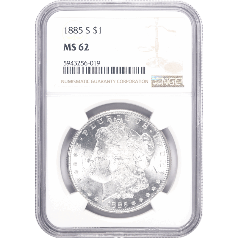 1885-S Morgan Silver Dollar, NGC MS 62 - Nice Original Coin
