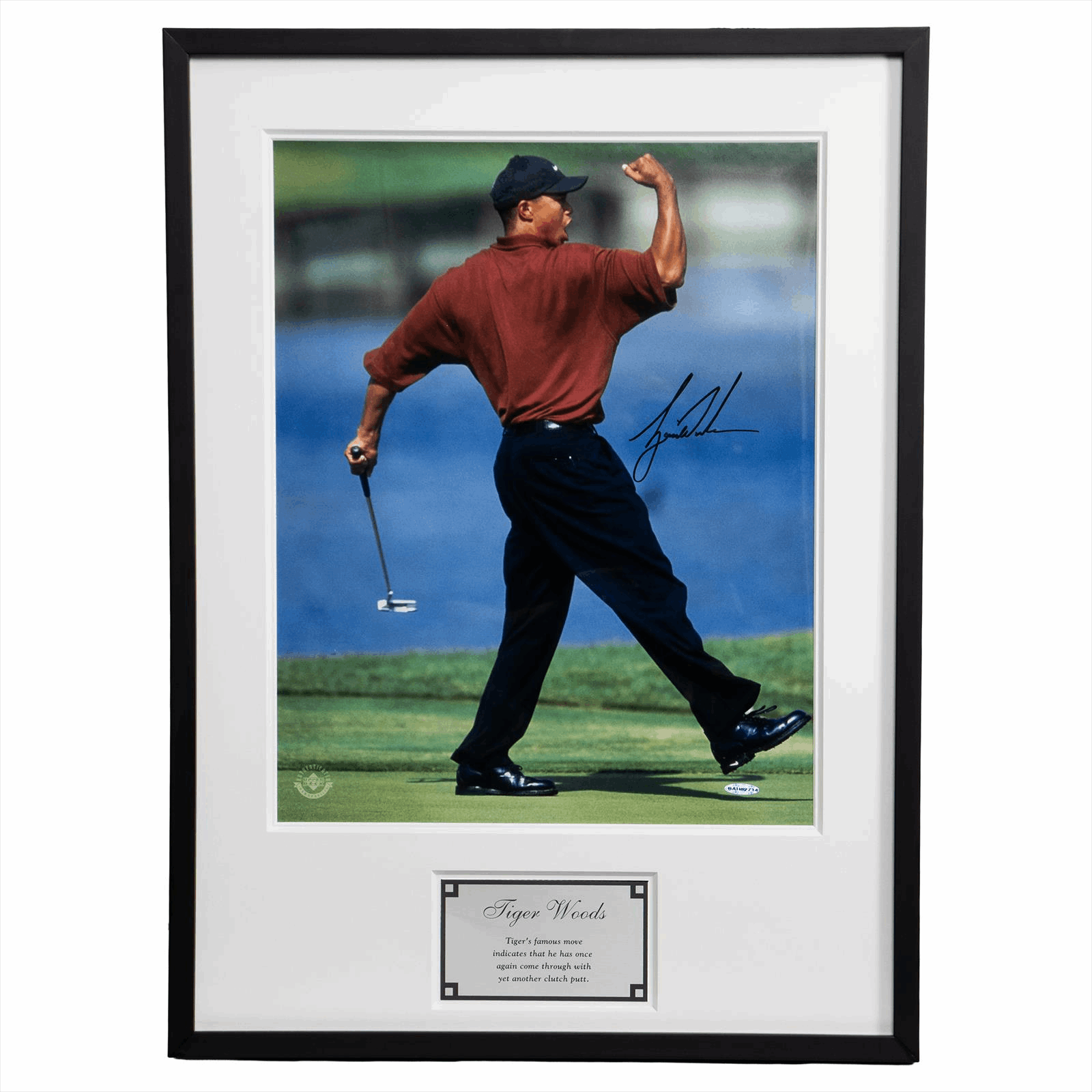 Tiger Woods Signed Framed Picture Upper Deck Authenticated w/PenCam 