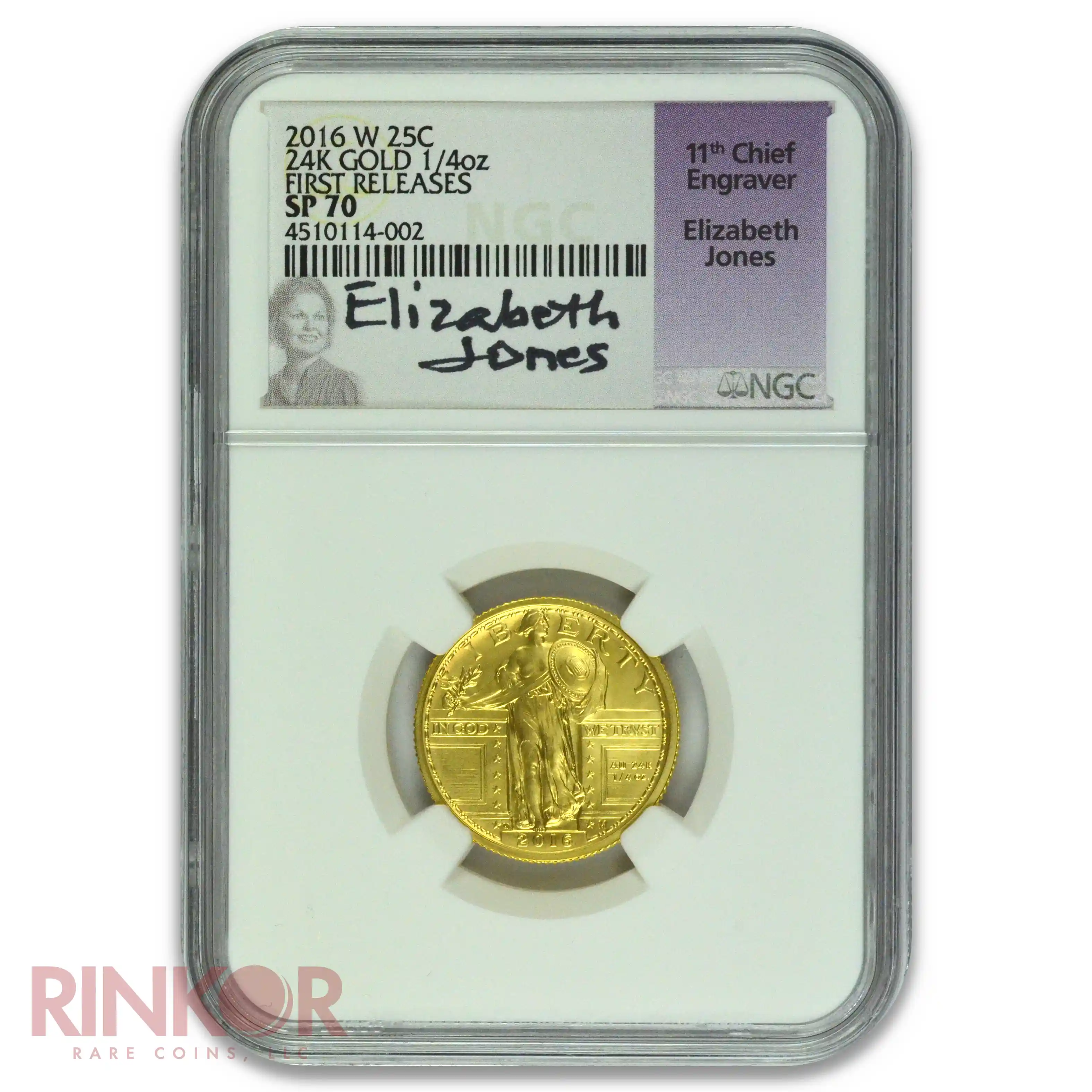 2016-W Gold 1/4oz Standing Liberty Quarter 100th Anniversary First Releases Jones Sig NGC SP 70