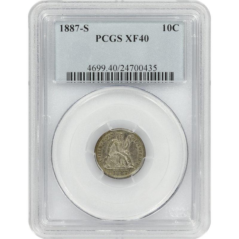 1887-S Seated Liberty Dime 10C PCGS XF40 Extra Fine