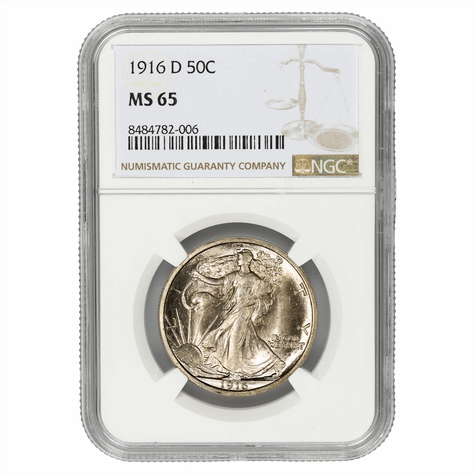 1916-D Walking Liberty Half Dollar 50C NGC MS 65