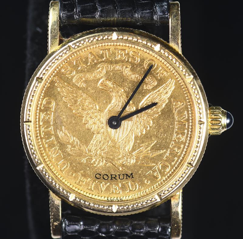 Corum Ladies Gold with 1901 $5 Gold Coin 