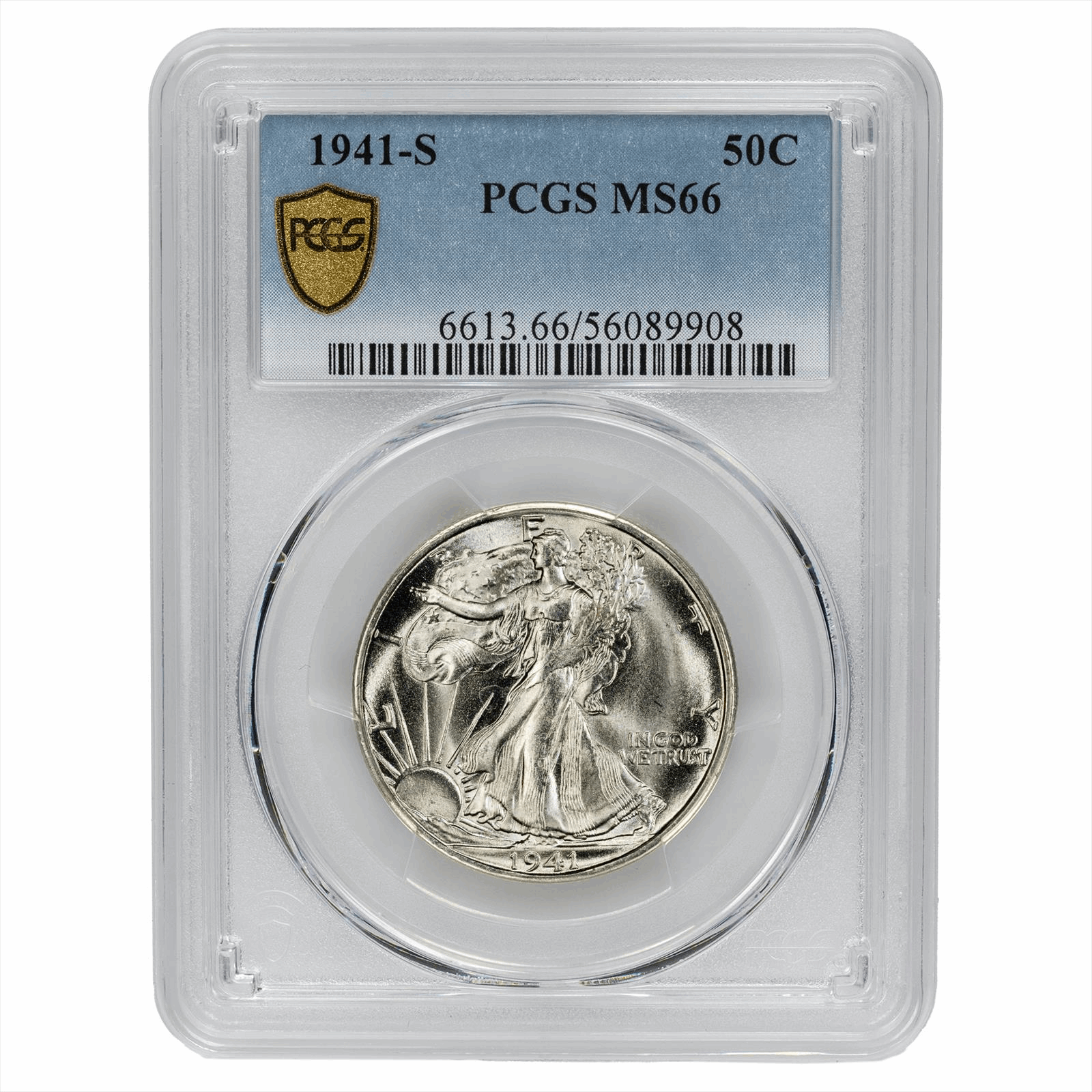 1941-S Walking Liberty Half Dollar 50C PCGS MS 66 