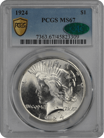 1924 $1 Peace Dollar PCGS  (CAC) #3451-1 MS67