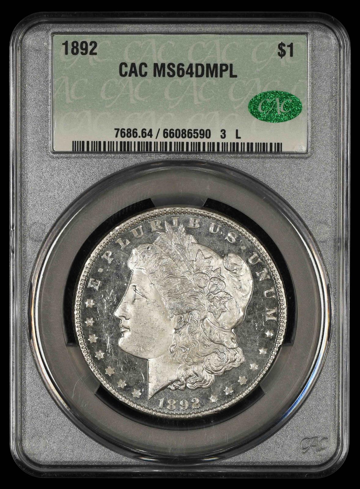 1892 $1 CAC MS64DMPL
