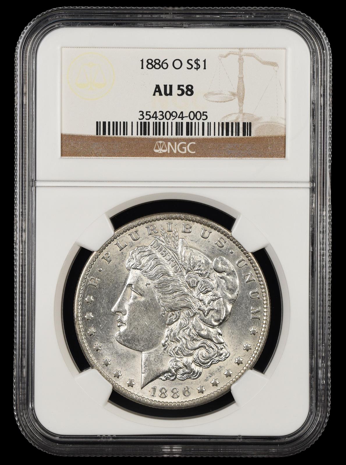 1886 O $1 NGC  AU58