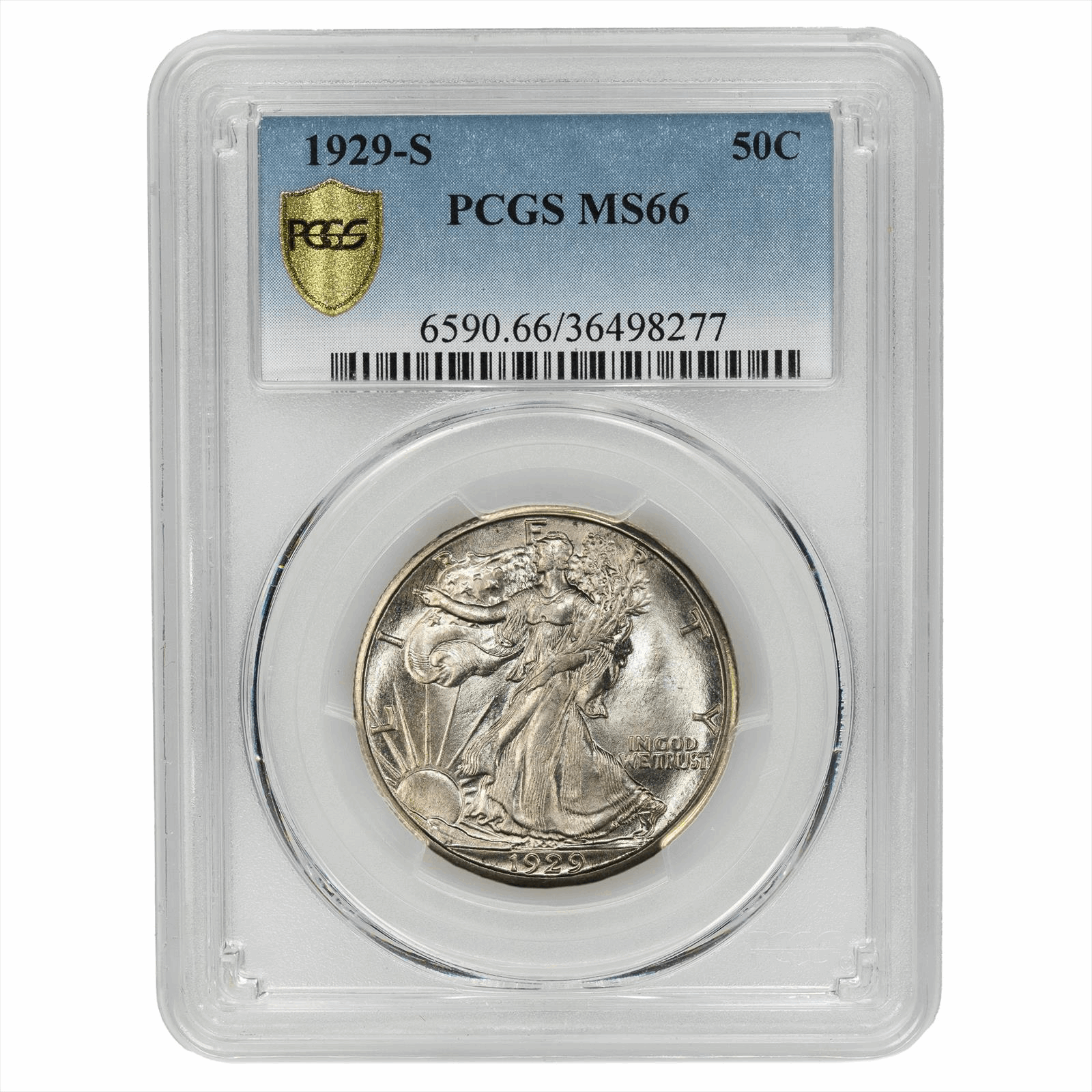1929-S Walking Liberty Half Dollar 50c, PCGS MS-66 - Rare Date in High Grade