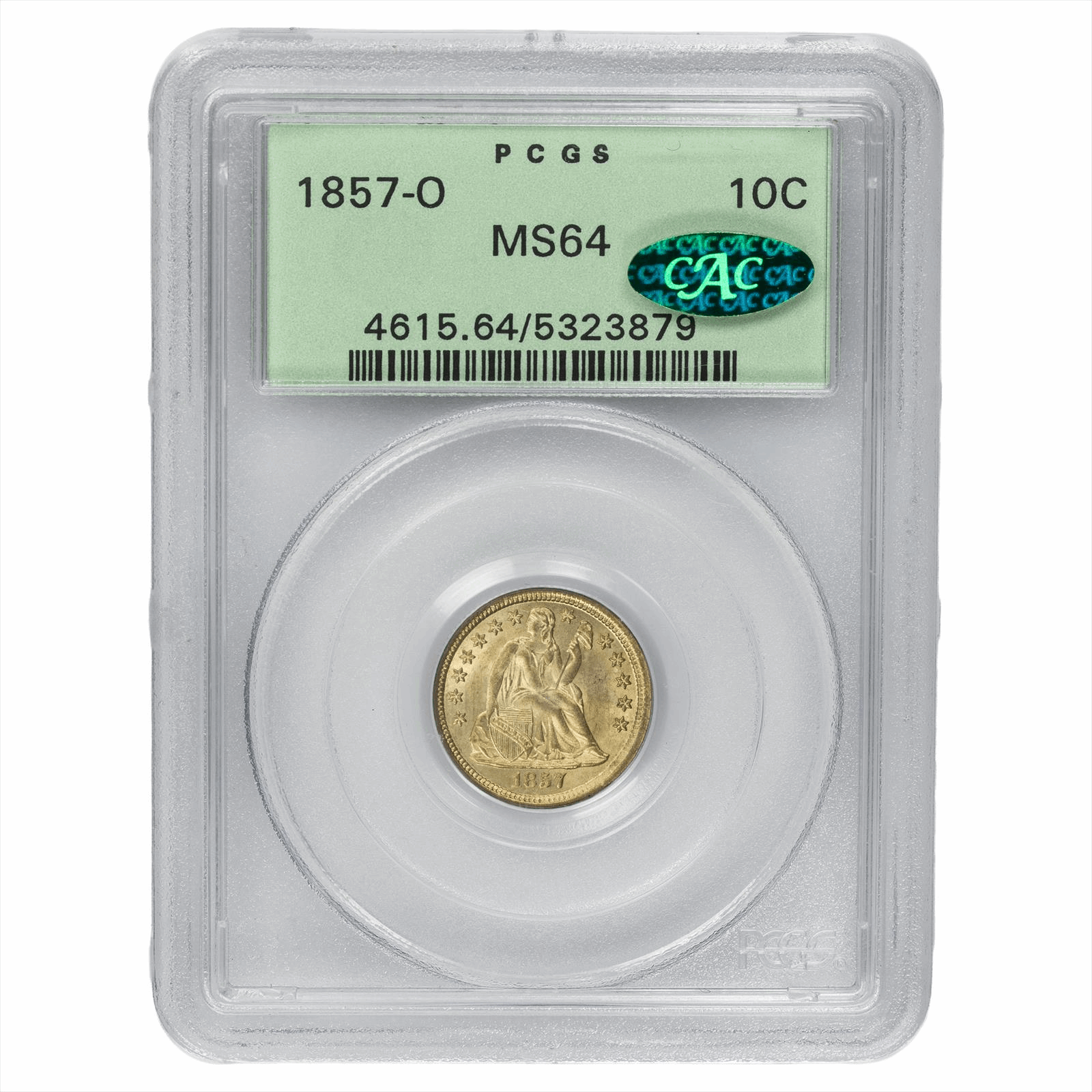 1857-O Seated Liberty Dime 10C PCGS MS 64 CAC