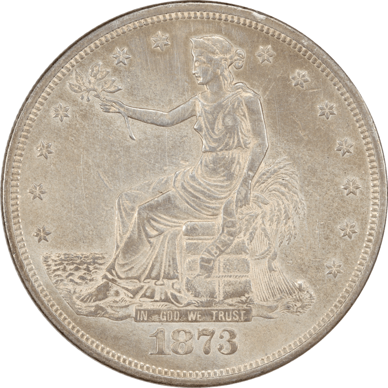 1873 US Silver Trade Dollar T$1 Circulated, Almost Uncirculated