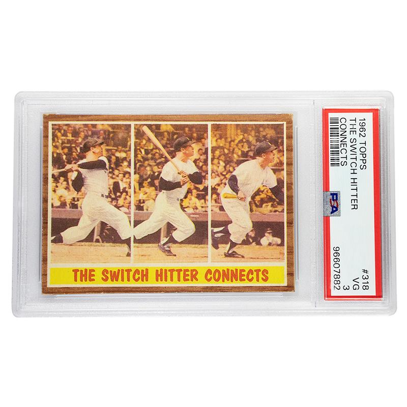 1962 Topps Mickey Mantle The Switch Hitter Connects #318 PSA VG 3 Cert #96607882