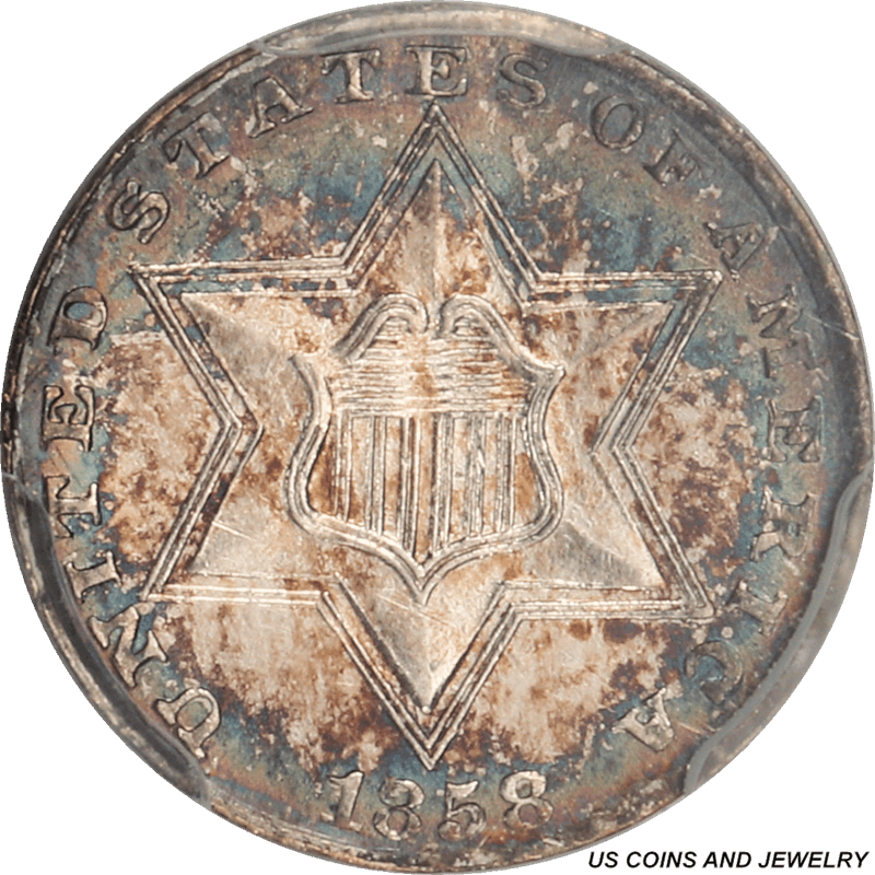 1858 Three Cent Silver Trime PCGS MS63 - Nice Original Coin 
