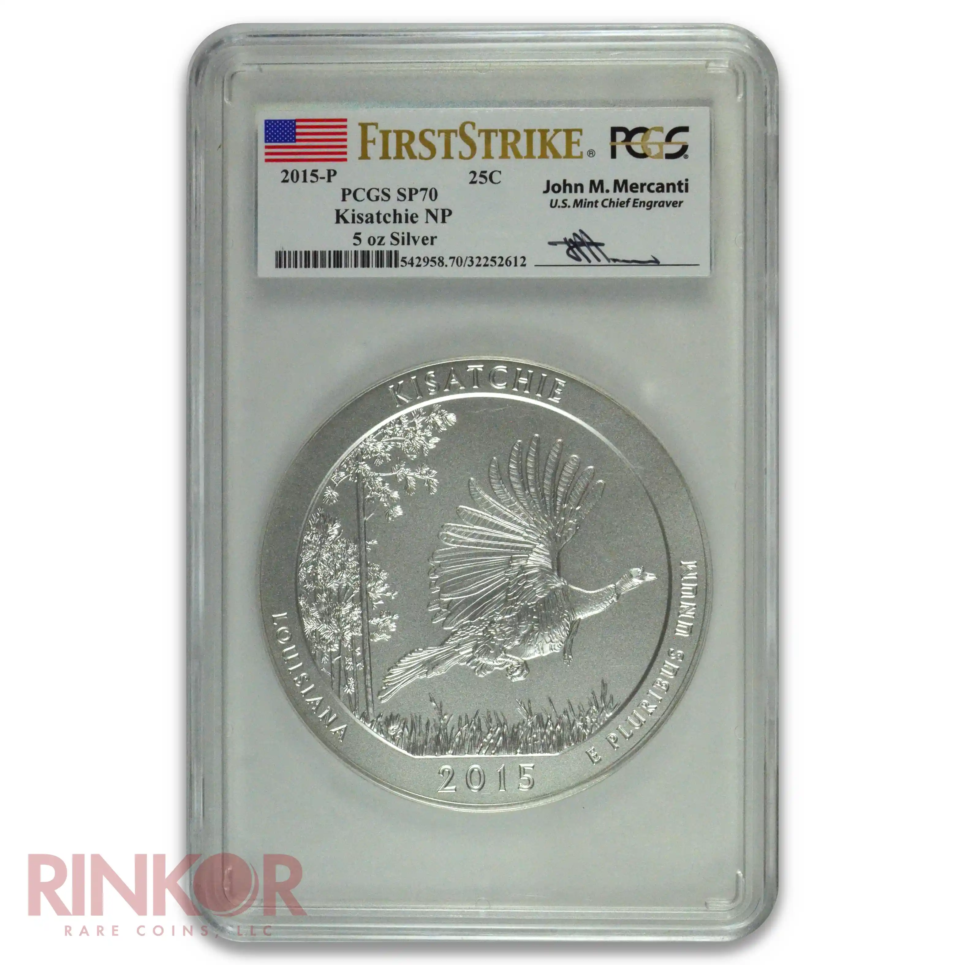 2015-P 5oz America the Beautiful Kisatchie First Strike Mercanti PCGS SP 70