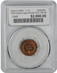 1878 Indian Head PCGS CAC RD 65