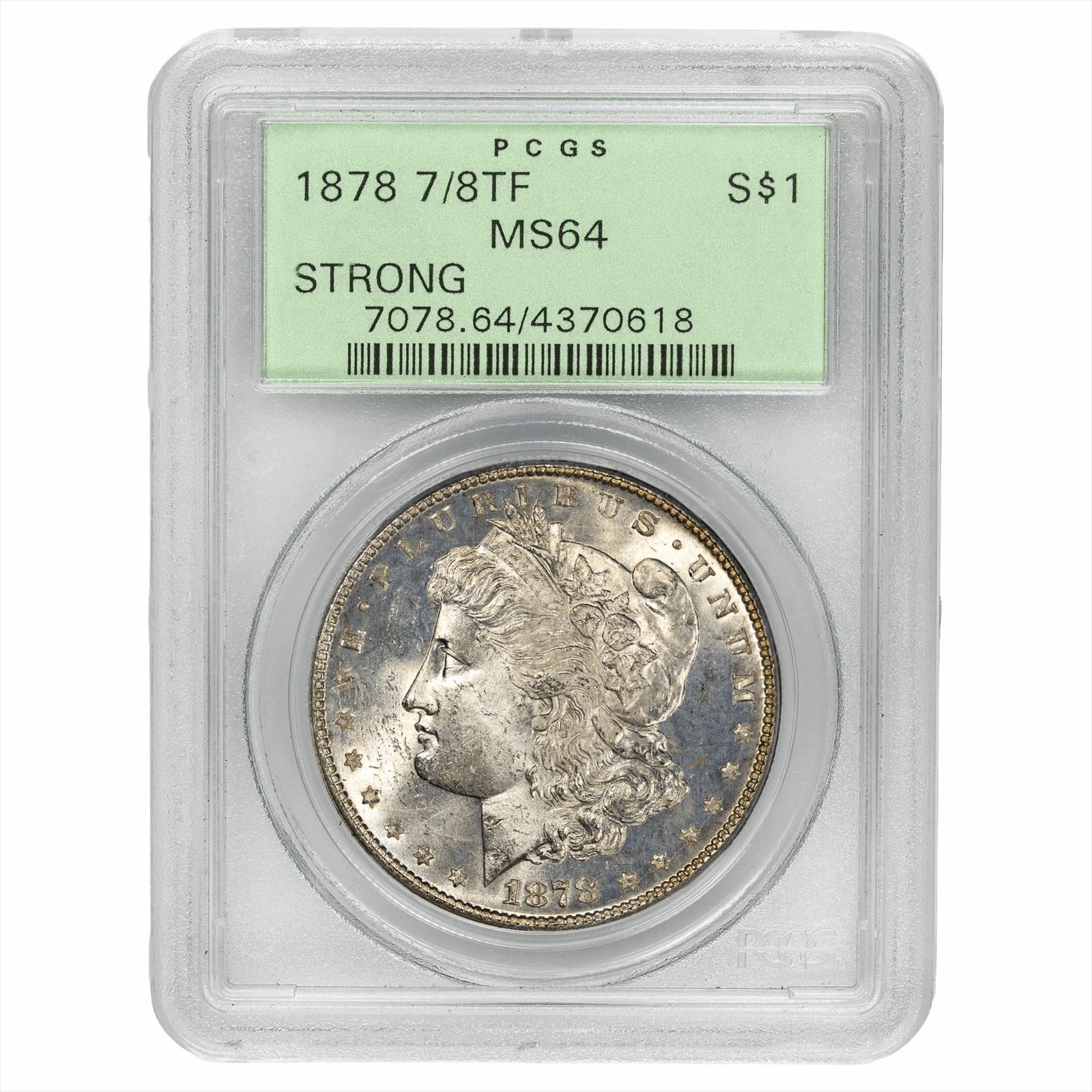1878 7/8TF Strong Morgan Silver Dollar $1 PCGS MS 64 in OGH