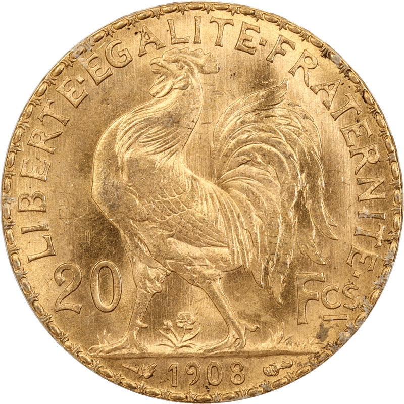 1899-1914 French Rooster 20 Francs Random Year Mixed type (.1867 ozt)
