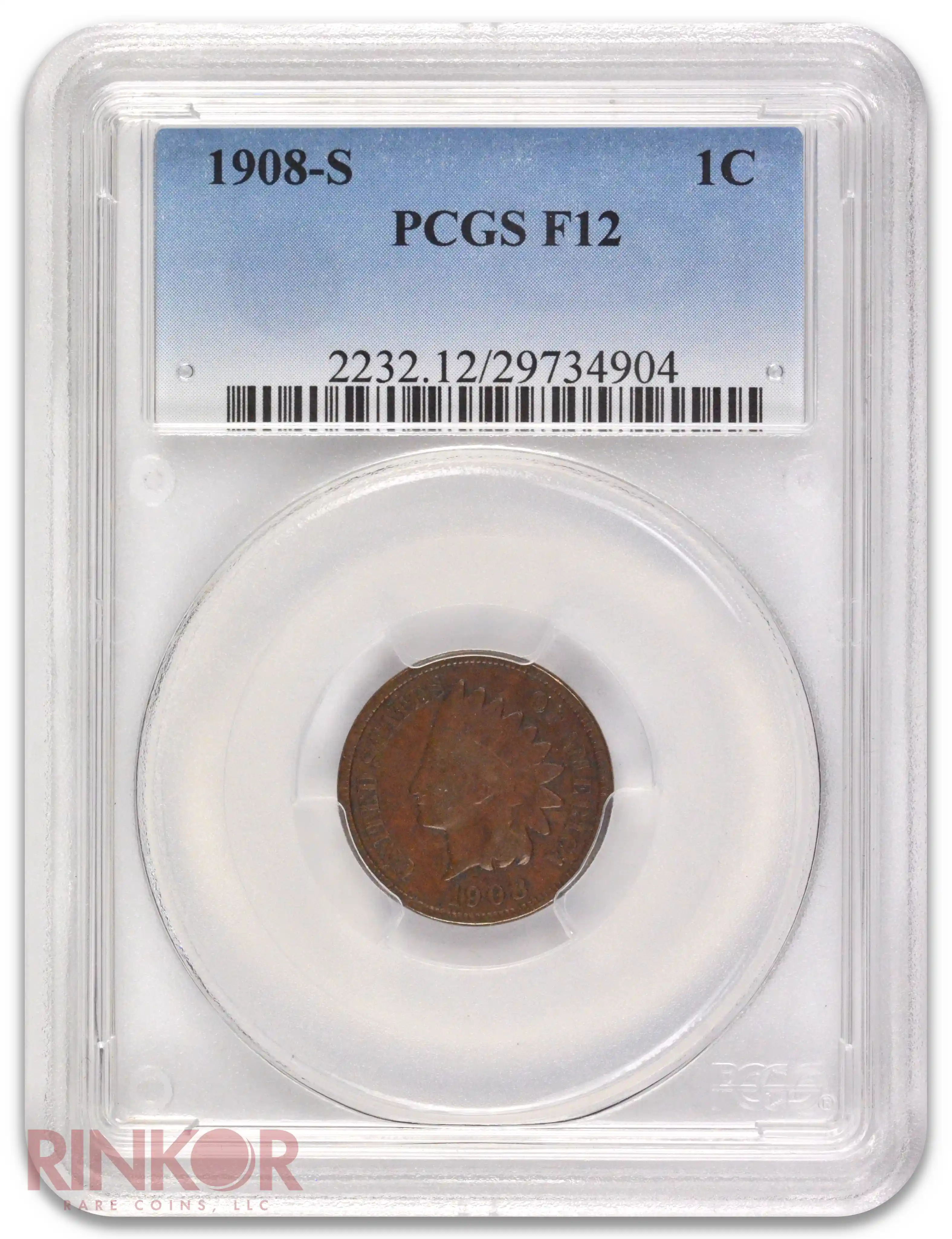 1908-S 1C Indian Cent PCGS F-12