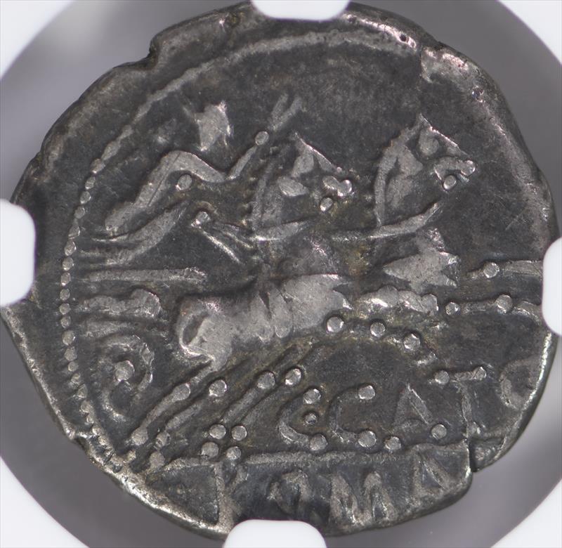 Roman Republic C. Porcius Cato, 123 BC AR Denarius Roma Victory in Biga NGC VF 