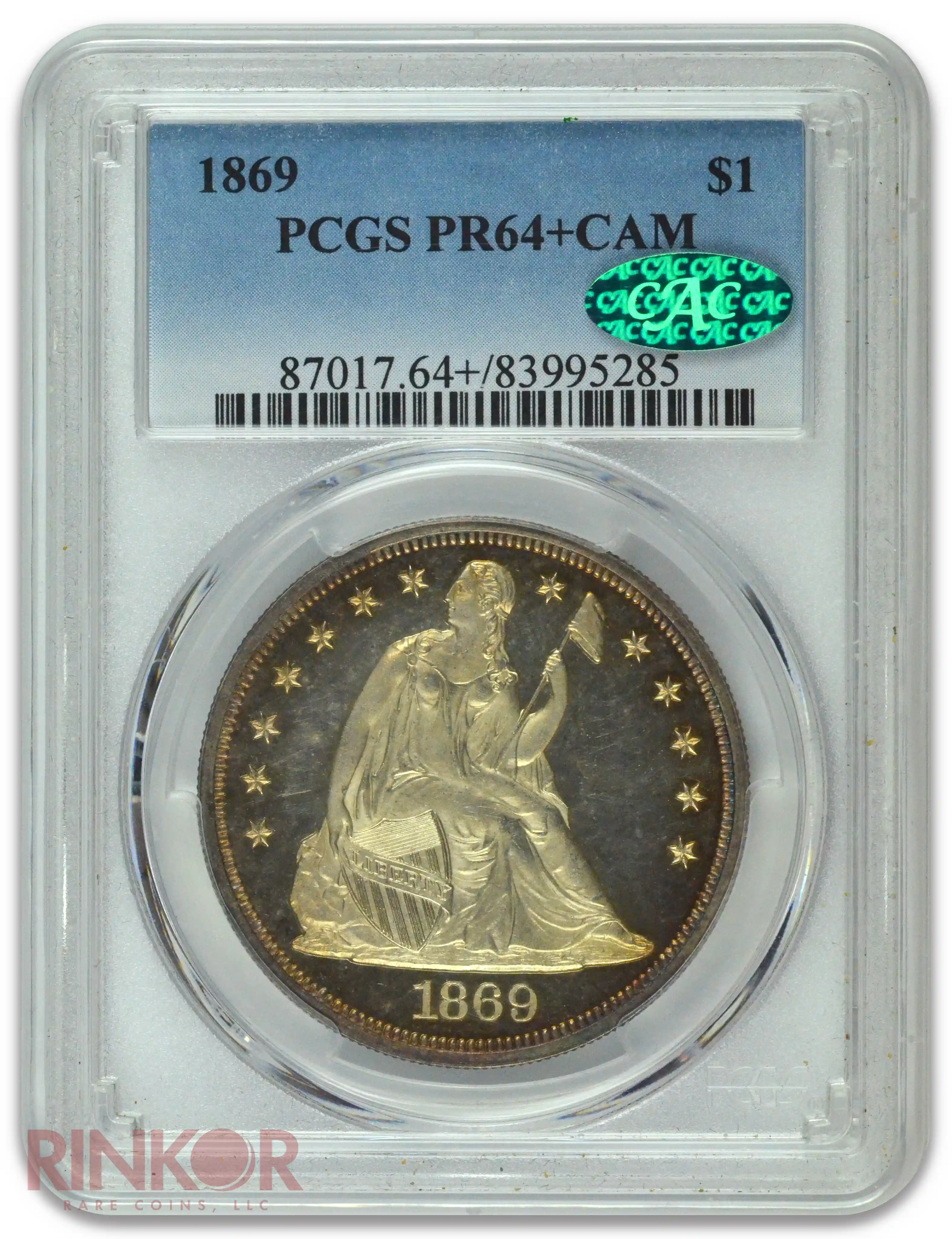 1869 $1 Seated Dollar PCGS PR 64+ CAM CAC