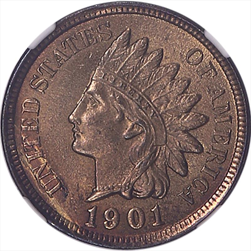1901 Indian Head Type 3 Small Cent 1C NGC MS 64 RB - Nice Lustrous Red Brown Coin