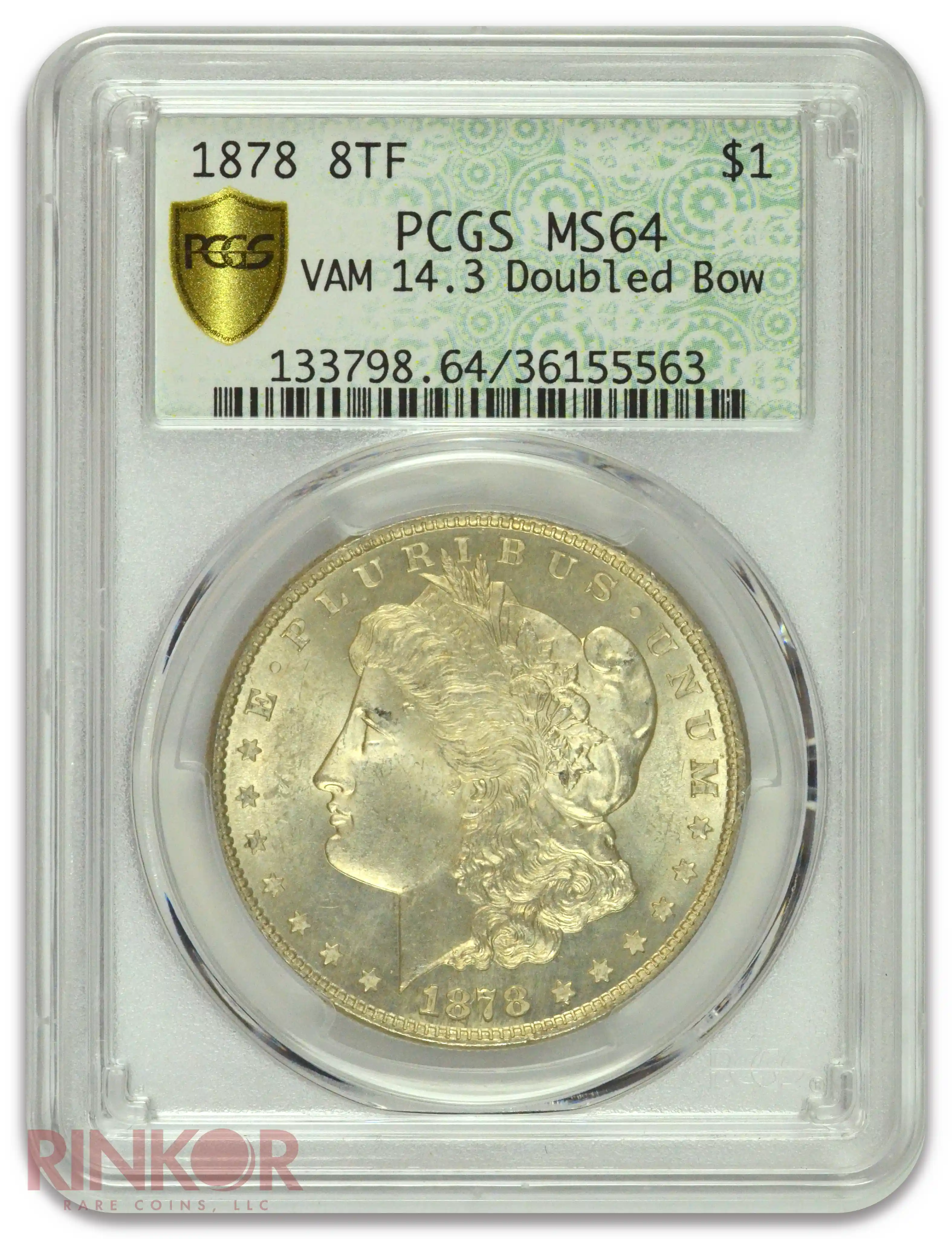 1878 8TF $1 Morgan Dollar VAM 14.3 Doubled Bow PCGS MS 64