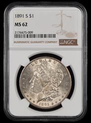 1891 S $1 NGC MS 62