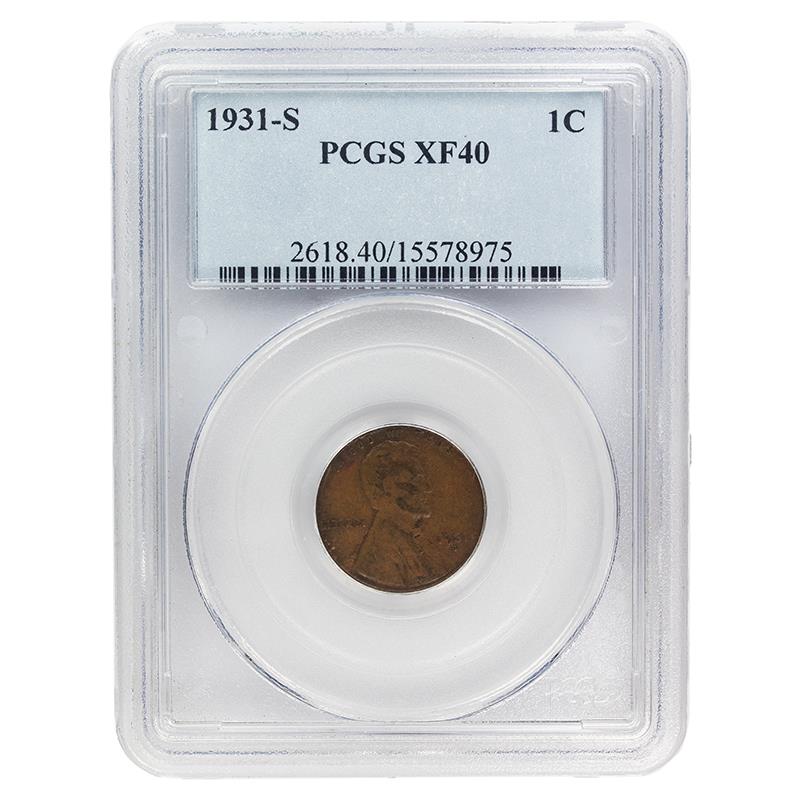 1931-S Key Date Lincoln Wheat Cent, 1C PCGS XF 40