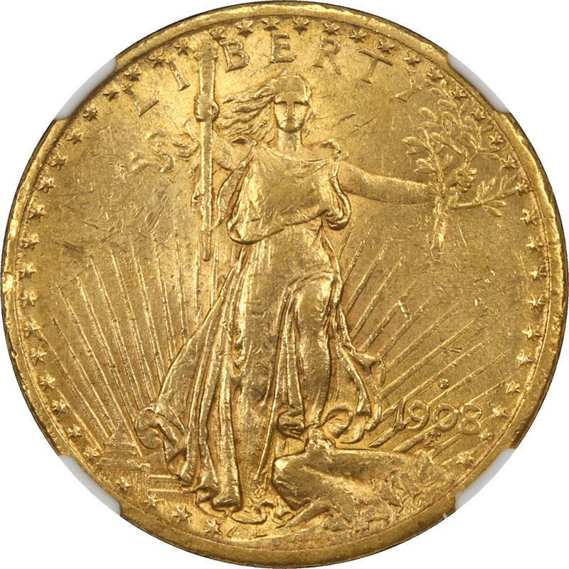 1908-S $20 Saint Gaudens, NGC AU 55 CAC 