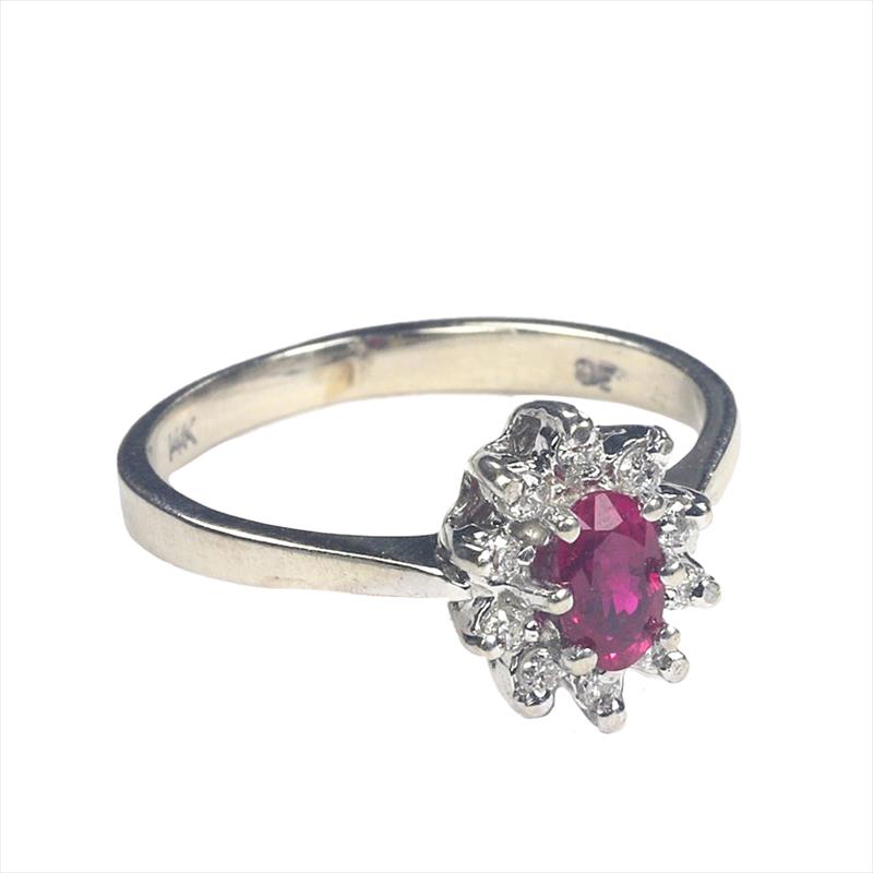 14k White Gold Ruby (Approx:.28ctw) &  Round Diamond (Approx:.05ctw) ) 