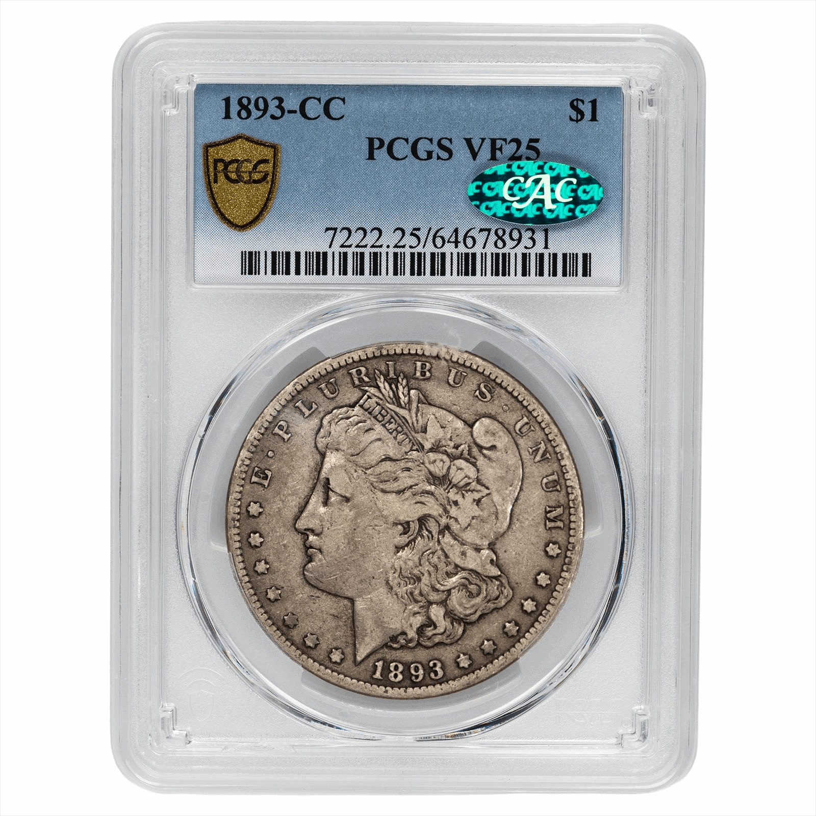 1893-CC Morgan Dollar $1 PCGS VF 25 CAC
