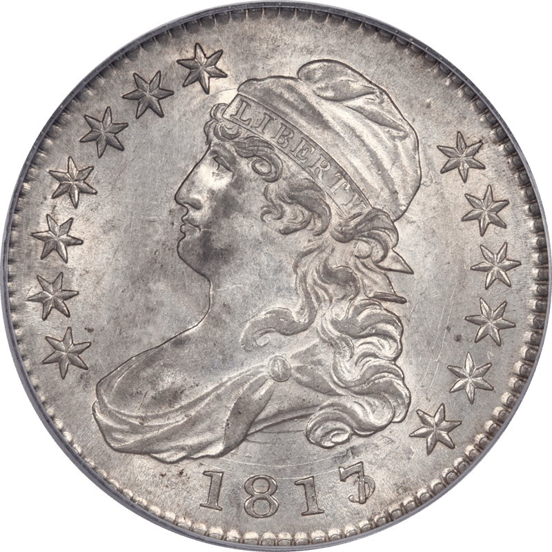 1817/3 Capped Bust Half Dollar, PCGS AU58 7 over 3 Over Date, Overton-101a 
