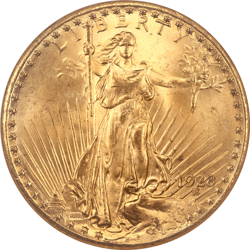 1928 St. Gaudens $20 Gold Double Eagle NGC MS 64 CAC - Lustrous, PQ+