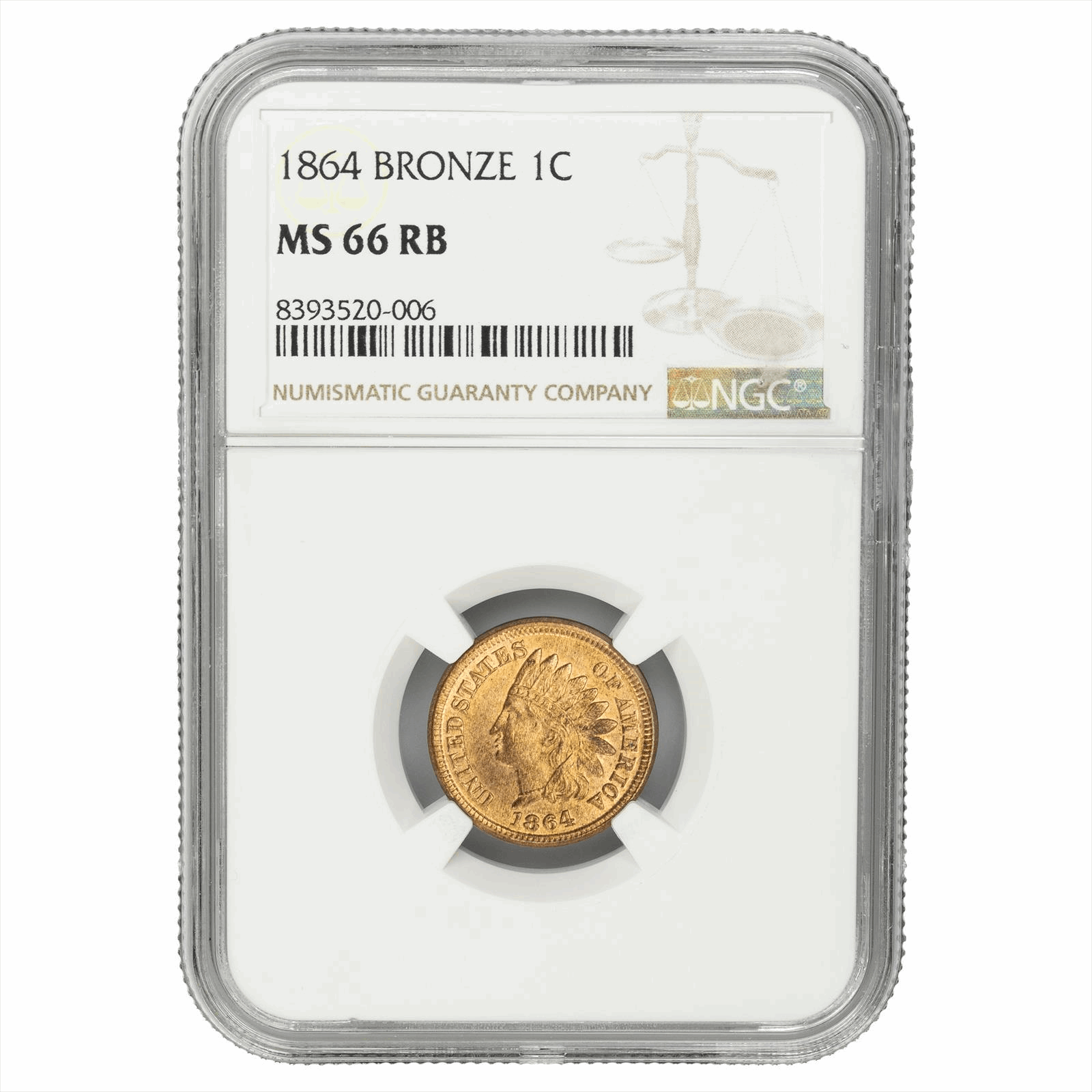 1864 Bronze Indian Head Cent 1C NGC MS 66 RB